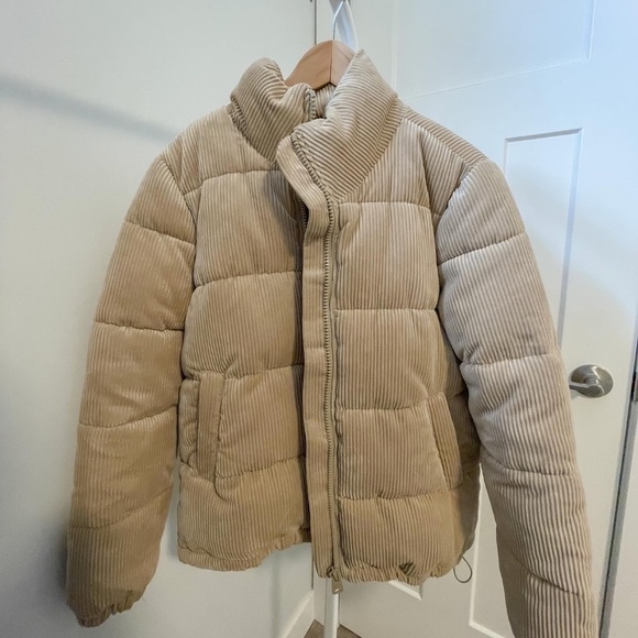 creamy beige corduroy puffer jacket - Picture 1 of 2
